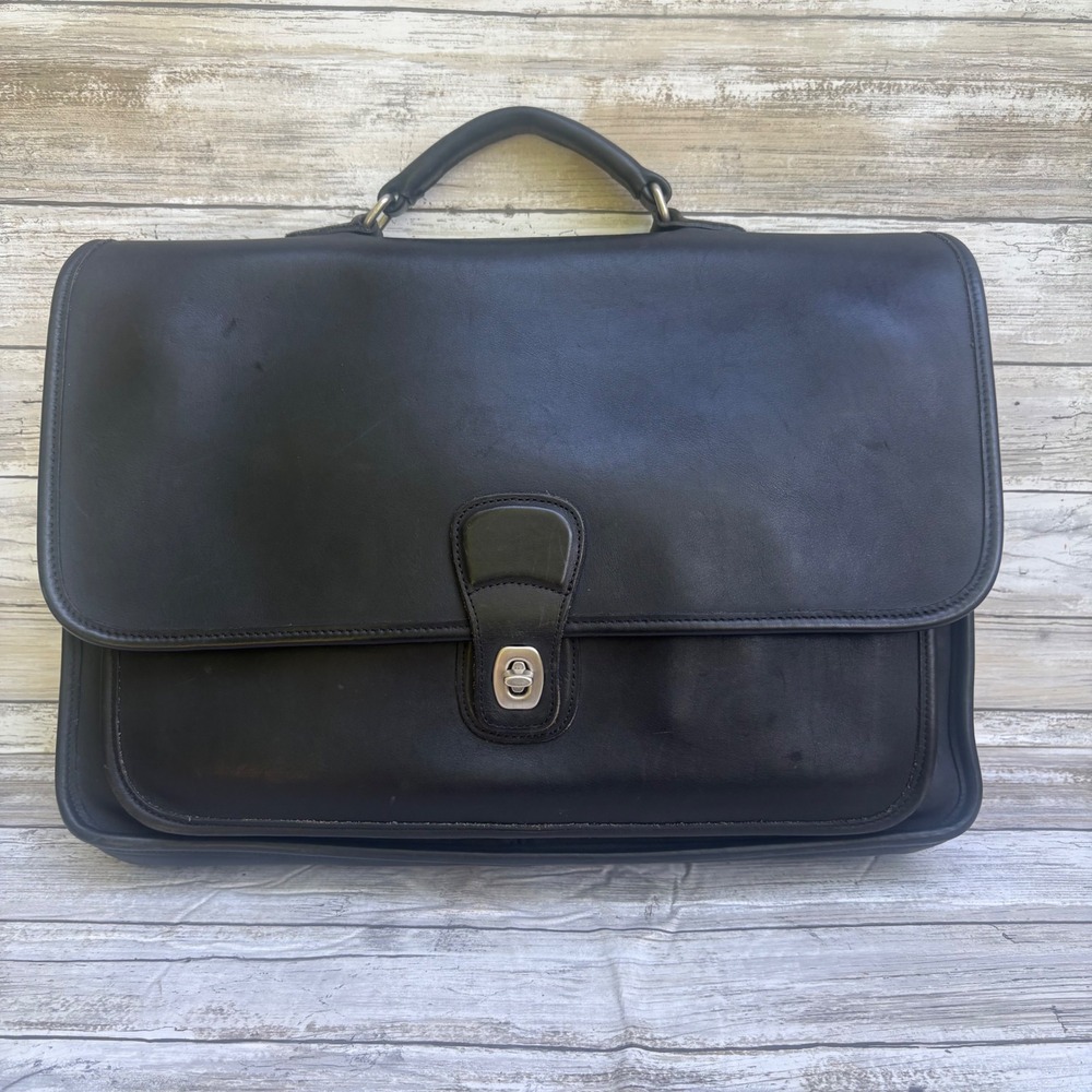 VTG Coach Lexington Briefcase 5180 OS Black Leather Turnlock Bag No Strap Mexico